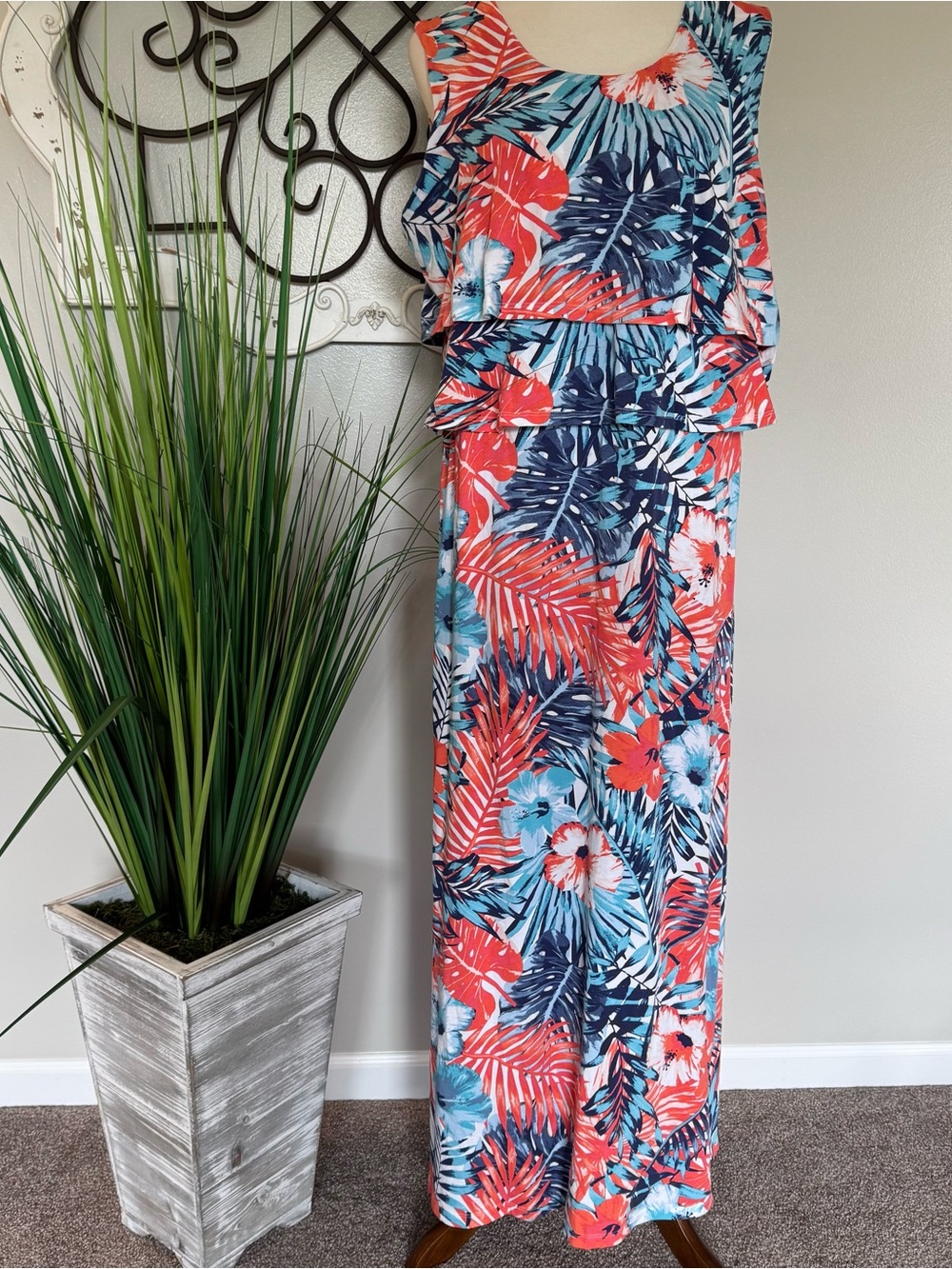 DENIM & CO Size Large Tropical Print Maxi Dress